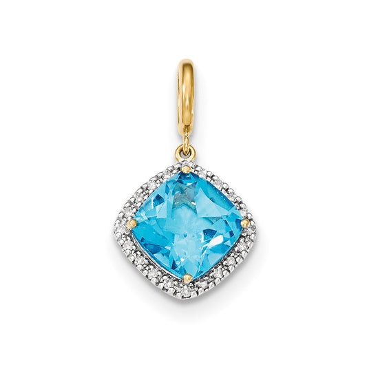 14k Lt. Swiss Blue Topaz with Diamond Halo Pendant