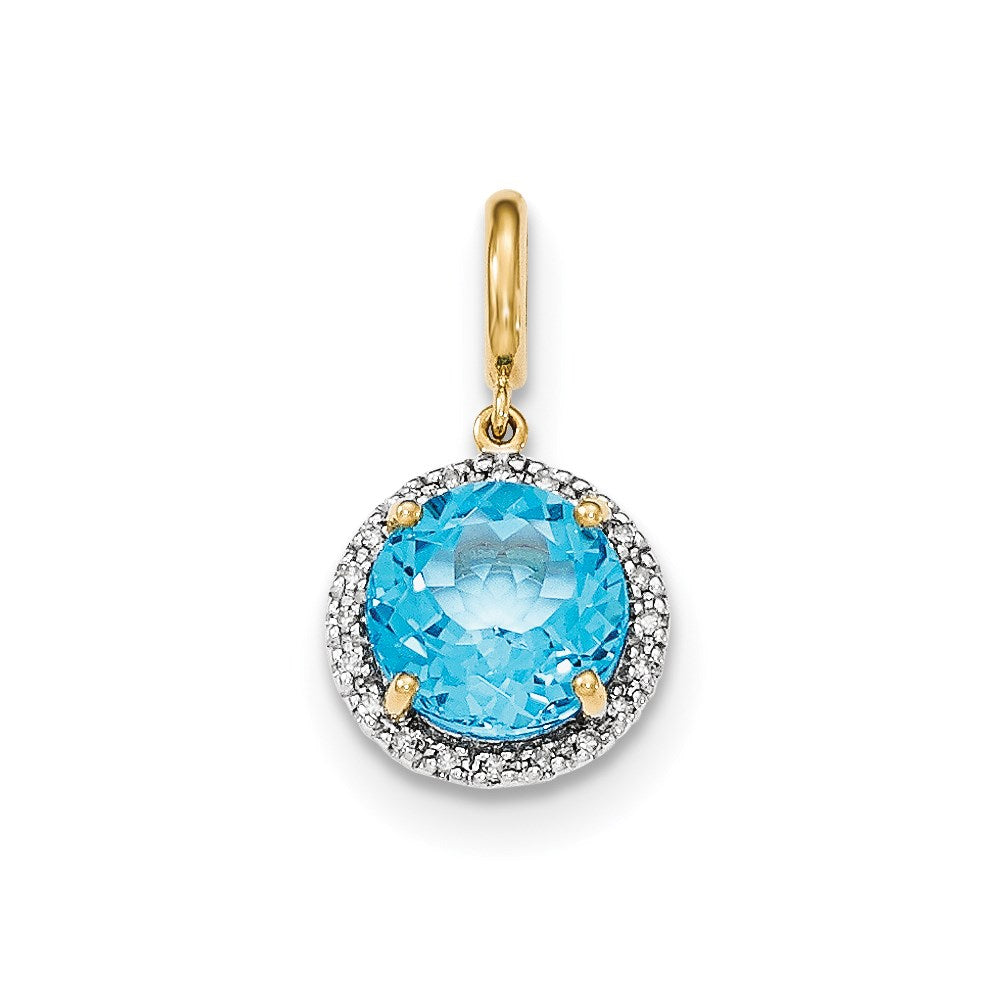 14k Lt. Swiss Blue Topaz with Diamond Halo Pendant