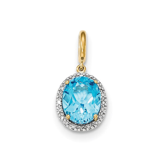 14k Lt. Swiss Blue Topaz with Diamond Halo Pendant