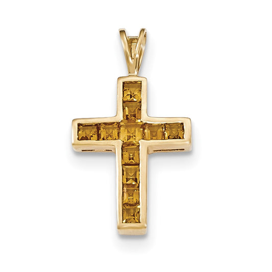 14k Yellow Gold Citrine Cross Pendant