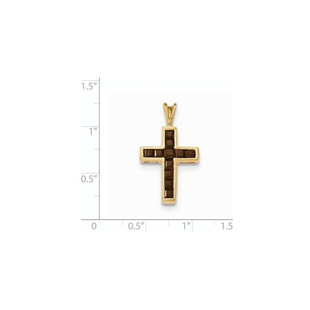 14k Yellow Gold Smoky Quartz Cross Pendant