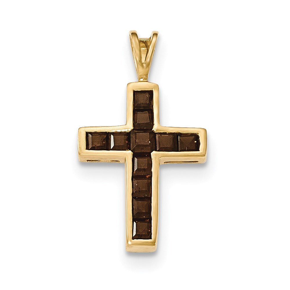 14k Yellow Gold Smoky Quartz Cross Pendant