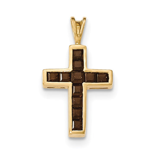 14k Yellow Gold Smoky Quartz Cross Pendant