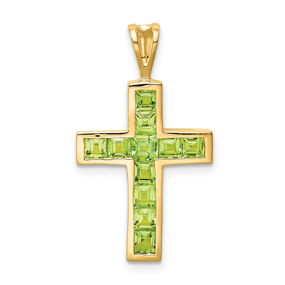 14k Yellow Gold Peridot Cross Pendant