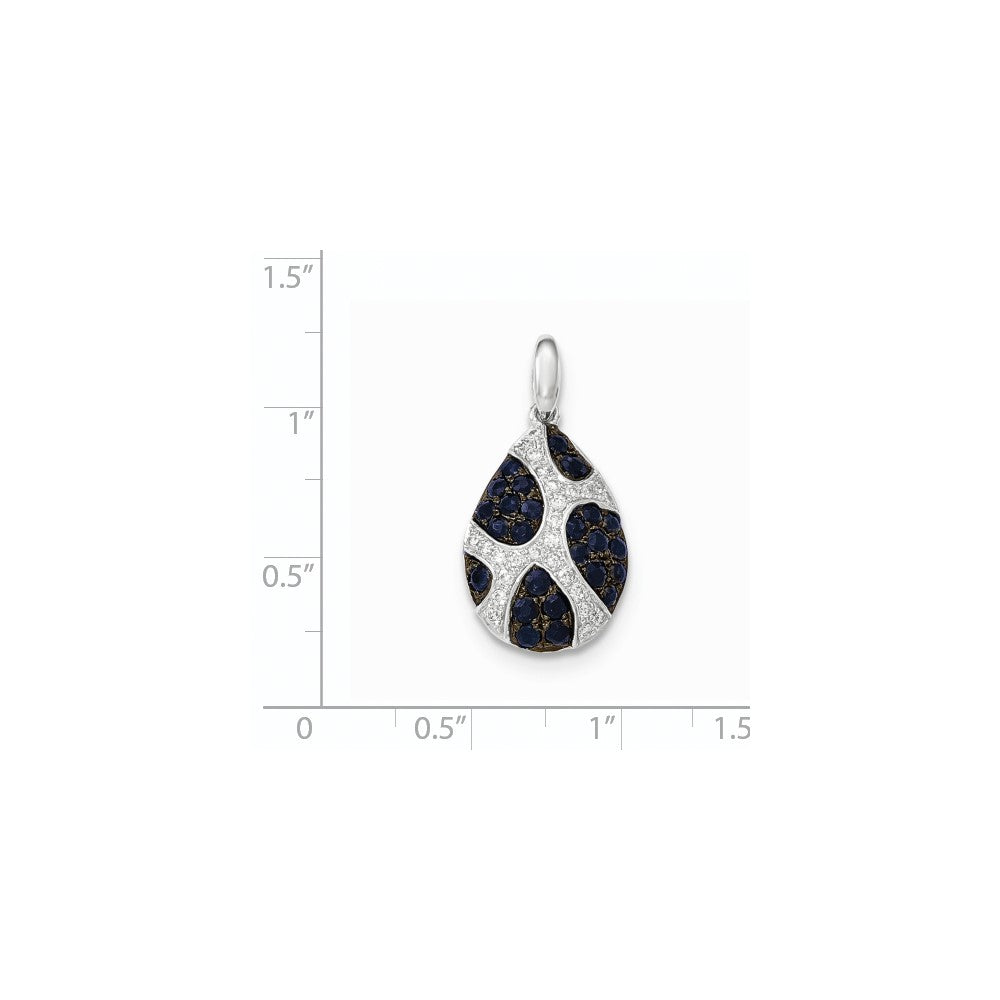 14K White GoldReal Diamond and Sapphire Teardrop Pendant