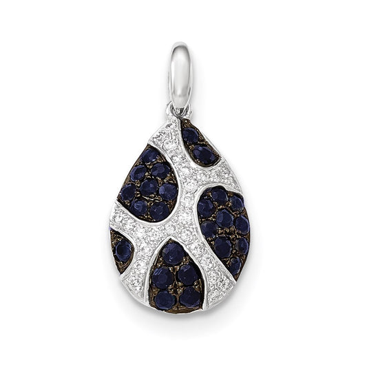 14K White GoldReal Diamond and Sapphire Teardrop Pendant