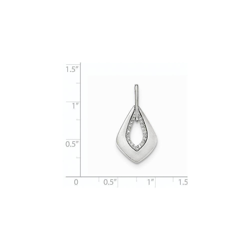 14K White Gold Polished & Satin Real Diamond Pendant