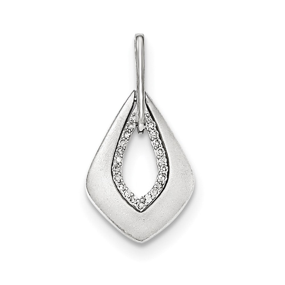 14K White Gold Polished & Satin Real Diamond Pendant