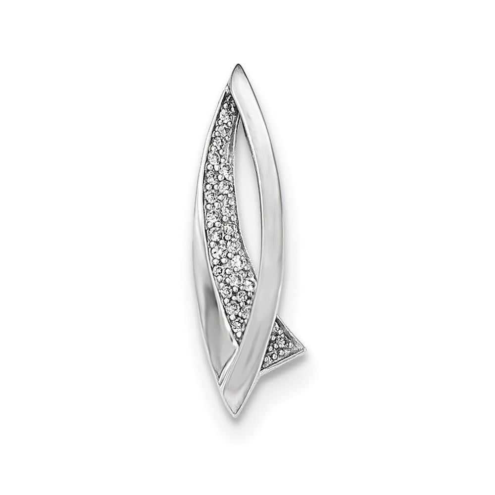 14K White Gold Real Diamond Polished Chain Slide Pendant