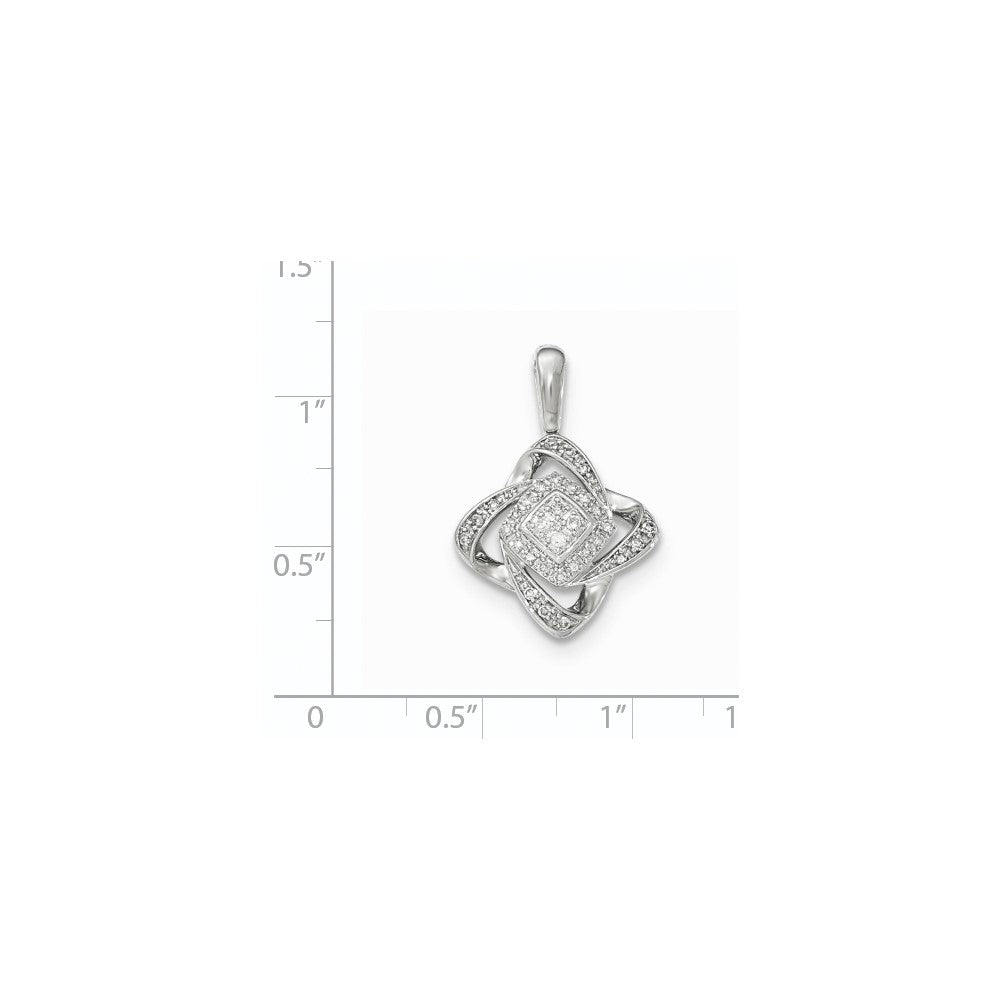 14k White Gold Square Real Diamond Pendant