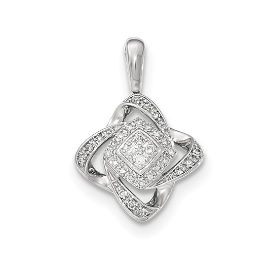 14k White Gold Square Real Diamond Pendant