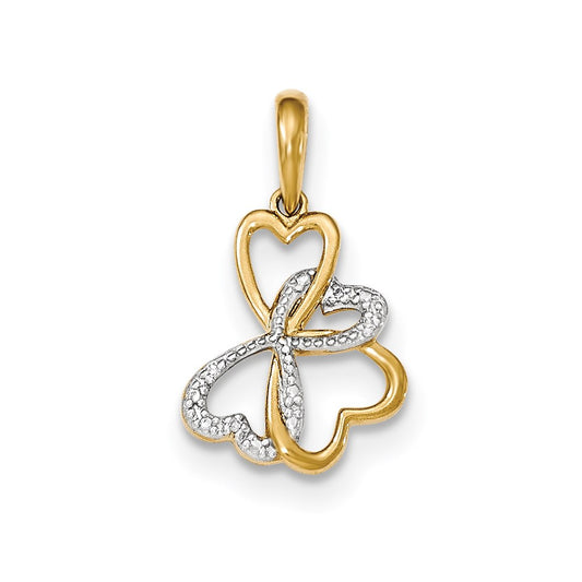 14k Yellow Gold w/Rhodium Real Diamond 4-Heart Pendant