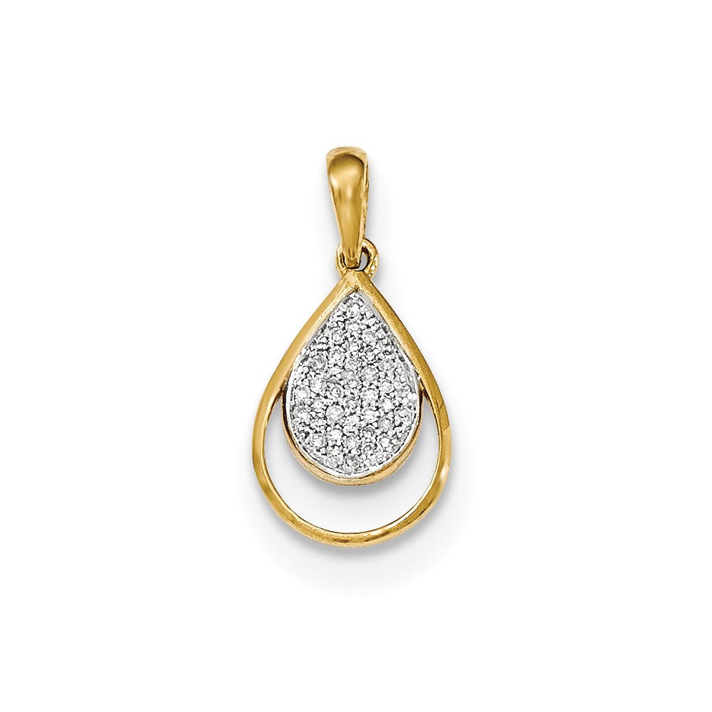 14K Yellow Gold Real Diamond Teardrop Pendant