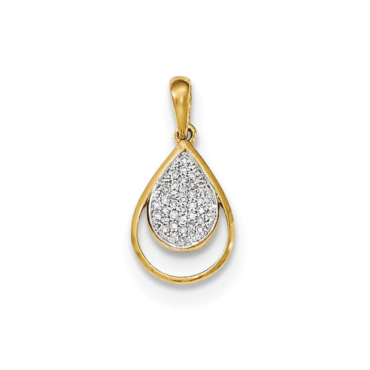 14K Yellow Gold Real Diamond Teardrop Pendant