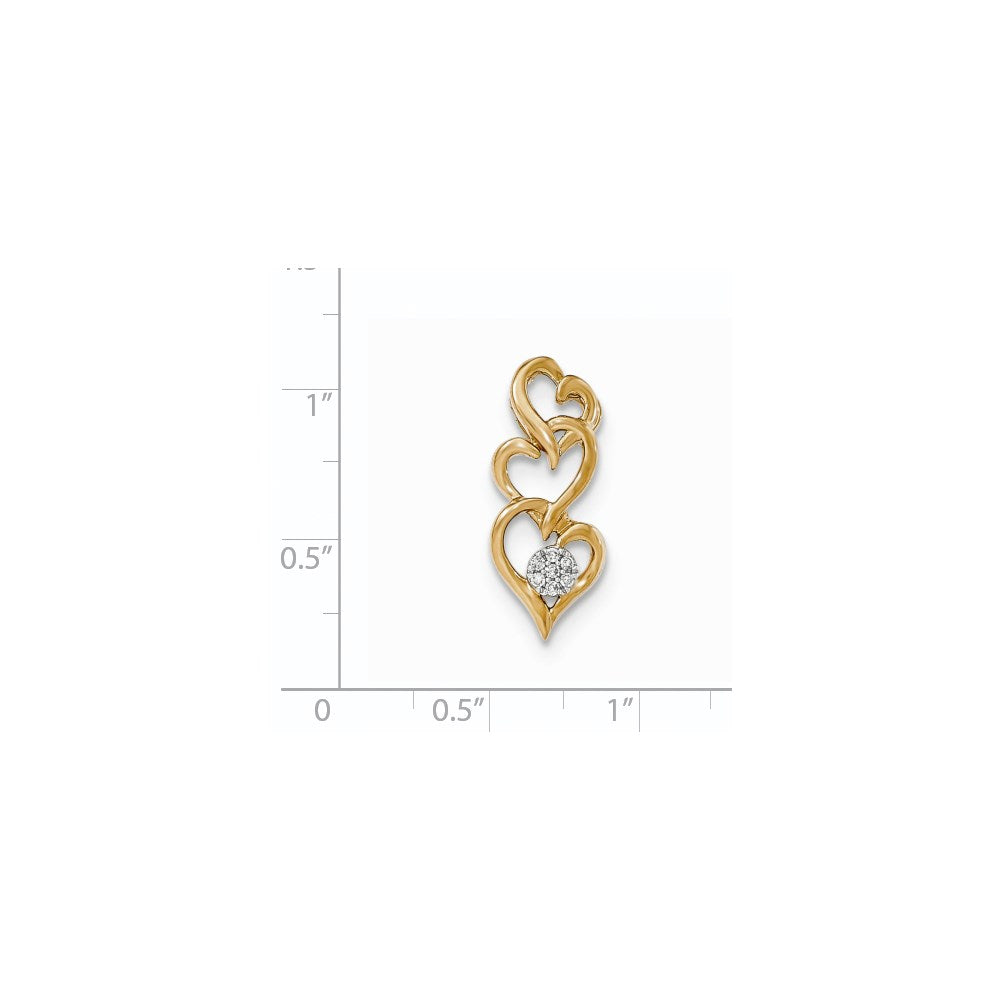 14K Yellow Gold Real Diamond Open Hearts Slide Pendant