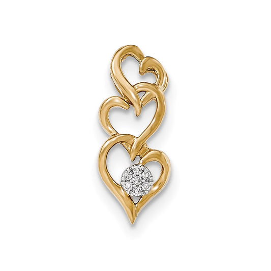 14K Yellow Gold Real Diamond Open Hearts Slide Pendant