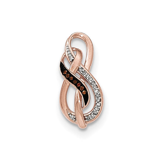 14K Rose Gold Coffee & White Real Diamond Double Infinity Slide Pendant