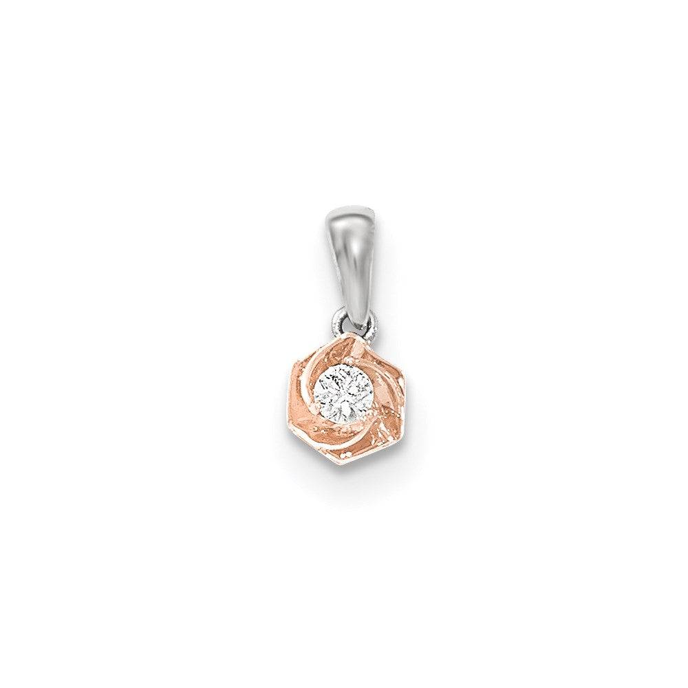 14K White Gold w/Rose Rhodium Real Diamond Pendant