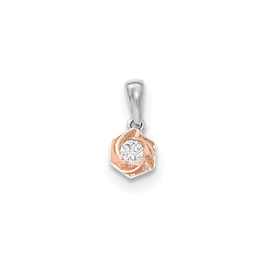 14K White Gold w/Rose Rhodium Real Diamond Pendant