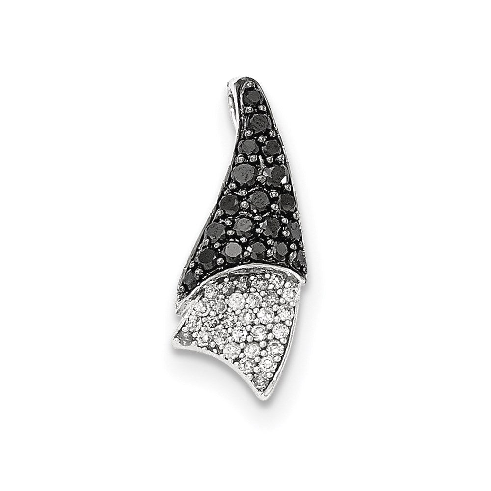 14k White Gold Real Diamond & Black Real Diamond Chain Slide Pendant