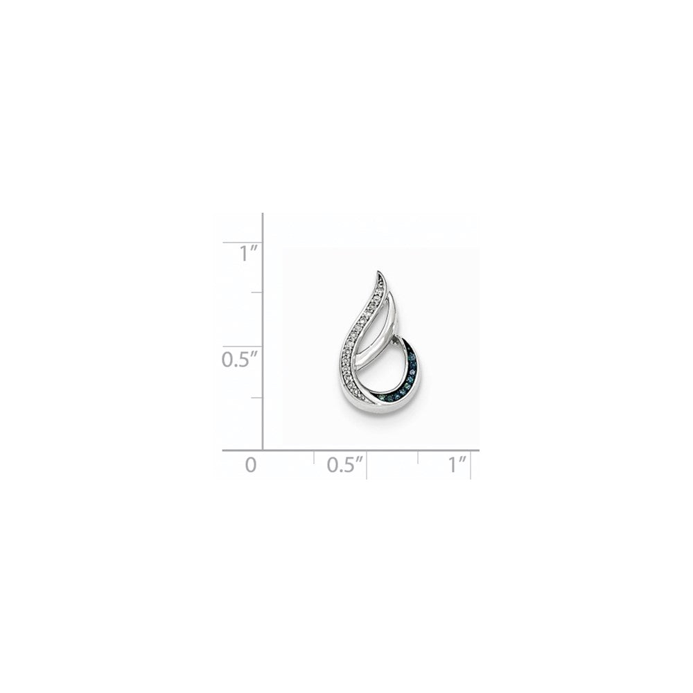 14k White Gold Polished Diamond/Blue Diamond Teardrop Pendant