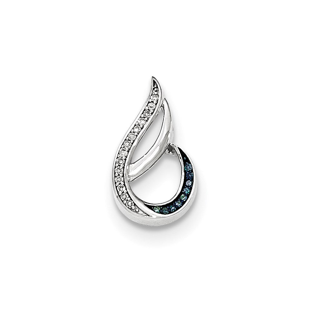 14k White Gold Polished Diamond/Blue Diamond Teardrop Pendant