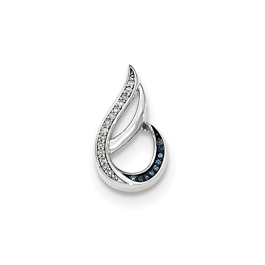 14k White Gold Polished Diamond/Blue Diamond Teardrop Pendant