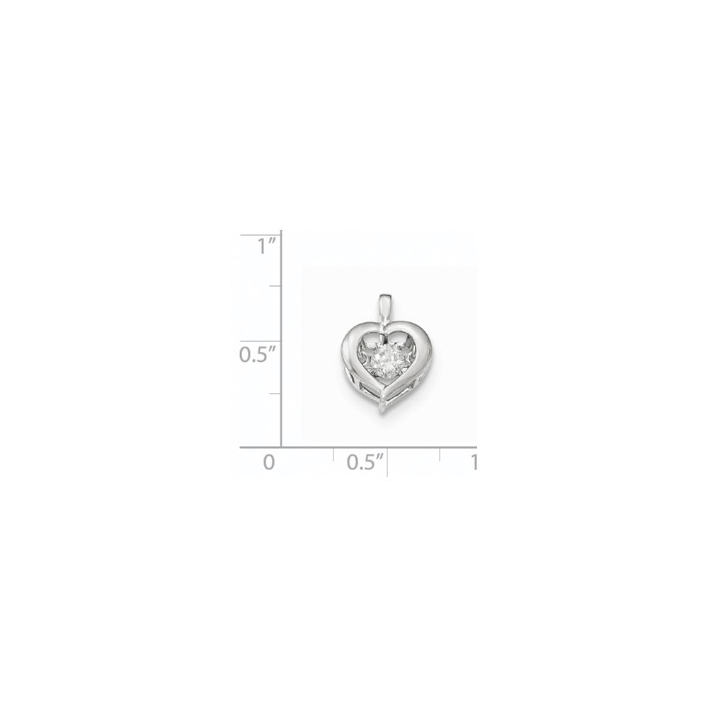 14k White Gold Vibrant Real Diamond Polished Heart Pendant