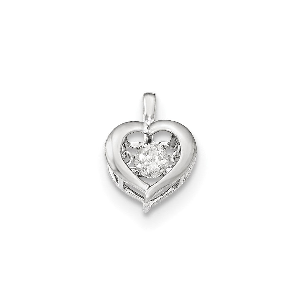 14k White Gold Vibrant Real Diamond Polished Heart Pendant