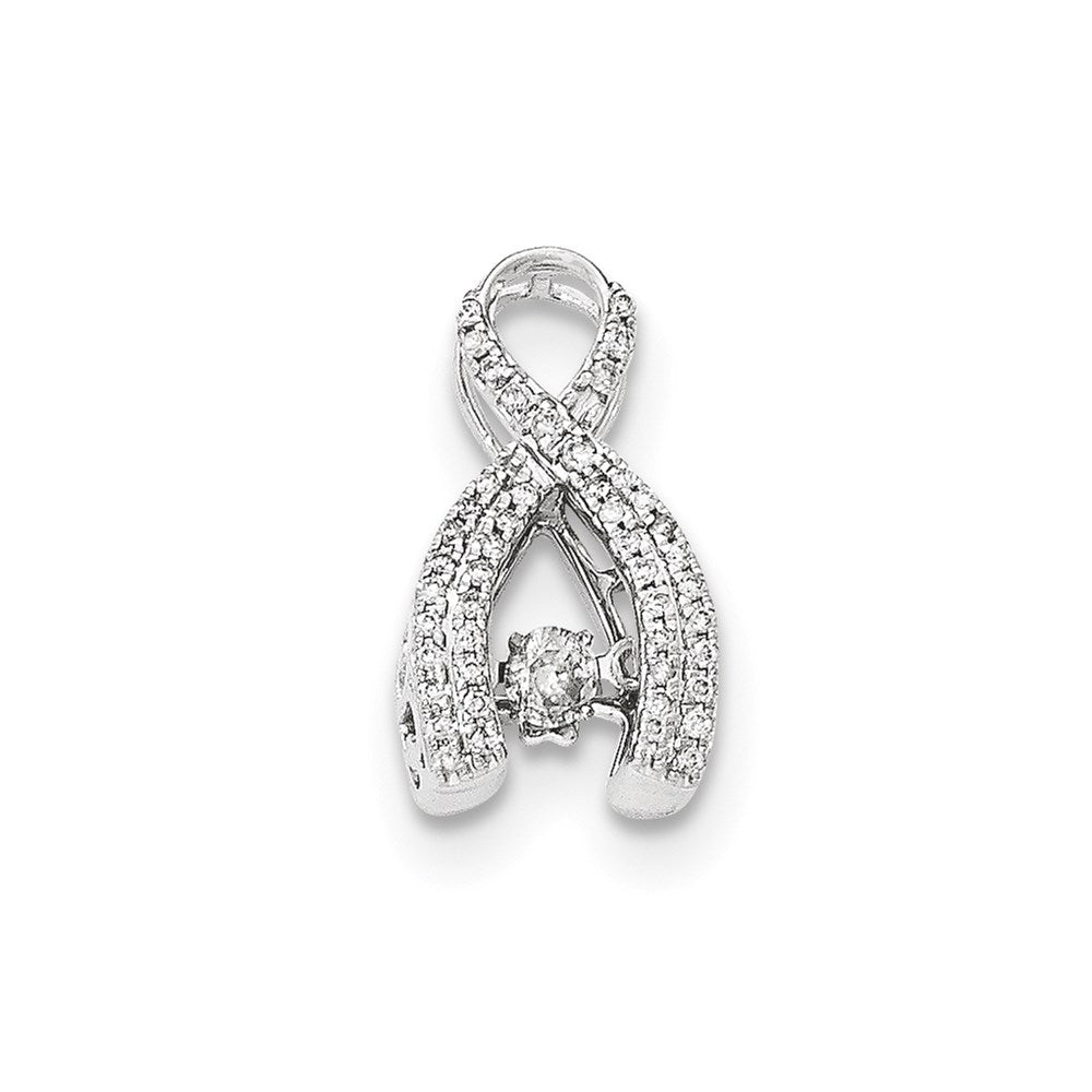 14K White Gold Vibrant Real Diamond Ribbon Chain Slide Pendant