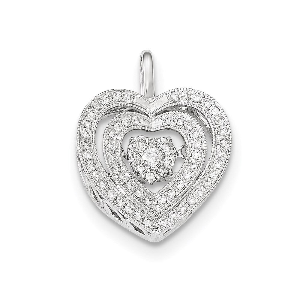 14K White Gold Vibrant Real Diamond Heart Pendant