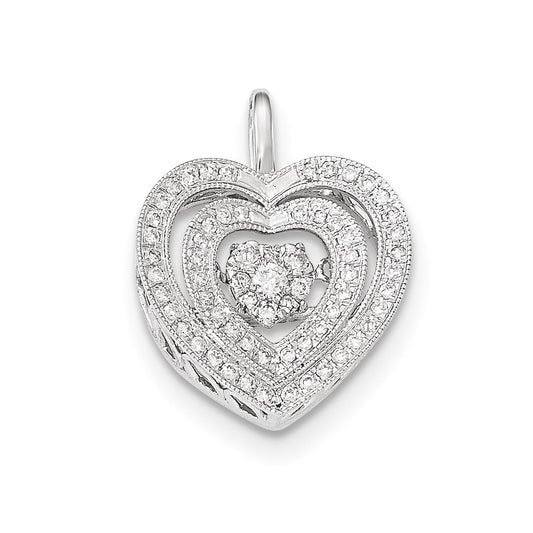 14K White Gold Vibrant Real Diamond Heart Pendant