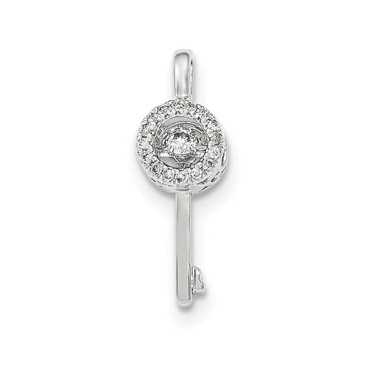 14K White Gold Vibrant Real Diamond Key Chain Slide Pendant