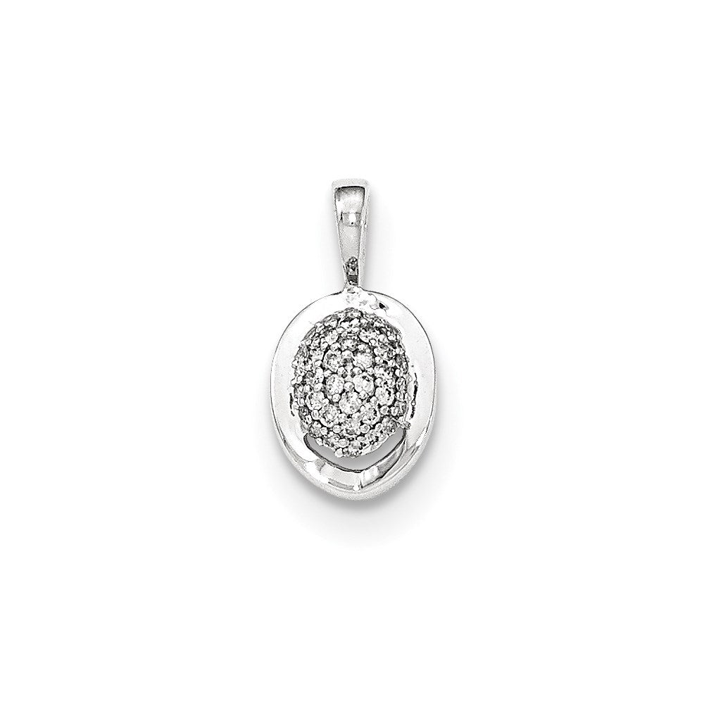 14K White Gold Polished Real Diamond Oval Domed Chain Slide Pendant