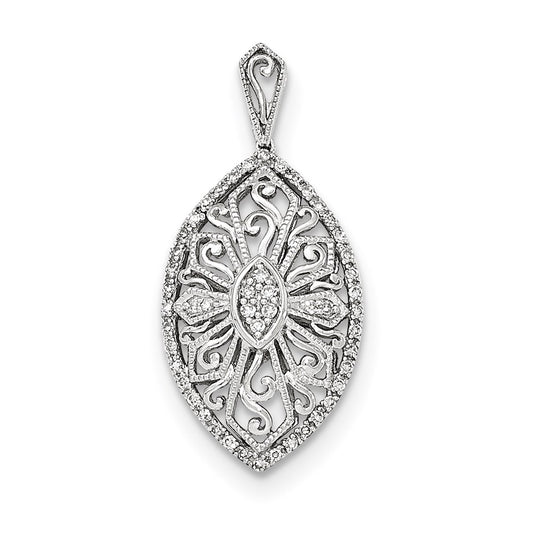 14K White Gold Real Diamond Marquise-shaped Filigree Pendant