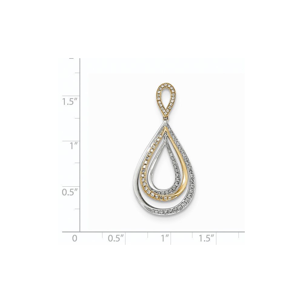 14k Two-Tone Gold Real Diamond Teardrop Pendant