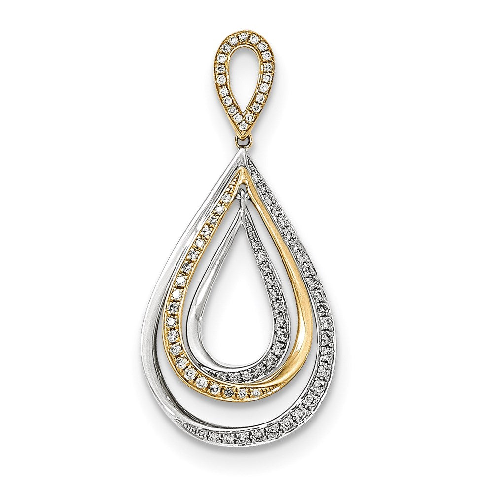 14k Two-Tone Gold Real Diamond Teardrop Pendant