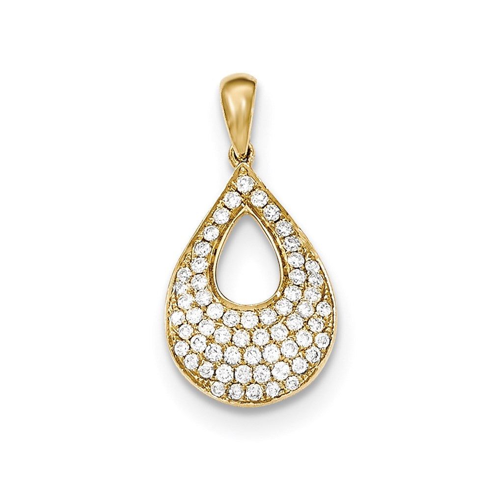 14K Yellow Gold PavÃ¢â‚¬Å¡ Real Diamond Teardrop Pendant