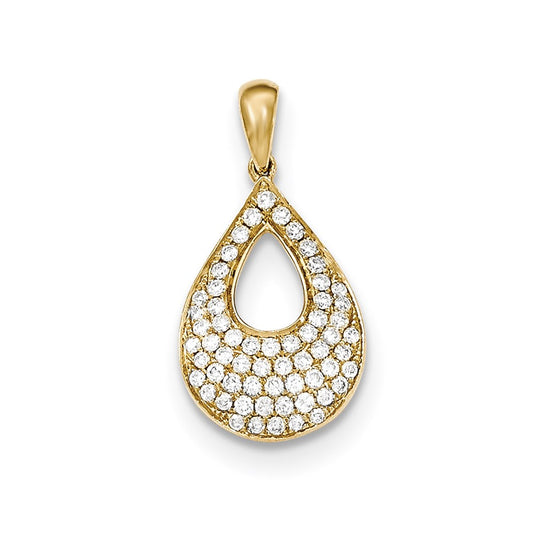 14K Yellow Gold PavÃ¢â‚¬Å¡ Real Diamond Teardrop Pendant