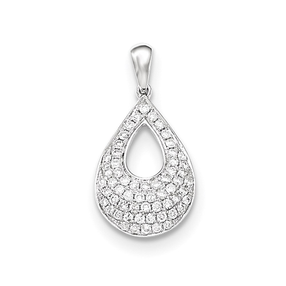 14K White Gold PavÃ¢â‚¬Å¡ Real Diamond Teardrop Pendant