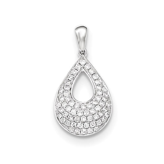 14K White Gold PavÃ¢â‚¬Å¡ Real Diamond Teardrop Pendant