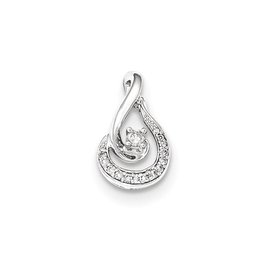 14K White Gold Real Diamond Teardrop Chain Slide