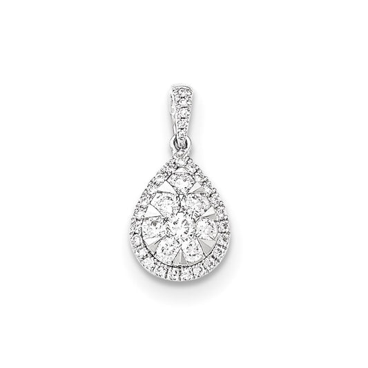 14k White Gold Real Diamond Teardrop Pendant