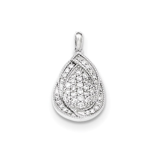 14K White Gold Real Diamond Teardrop Pendant