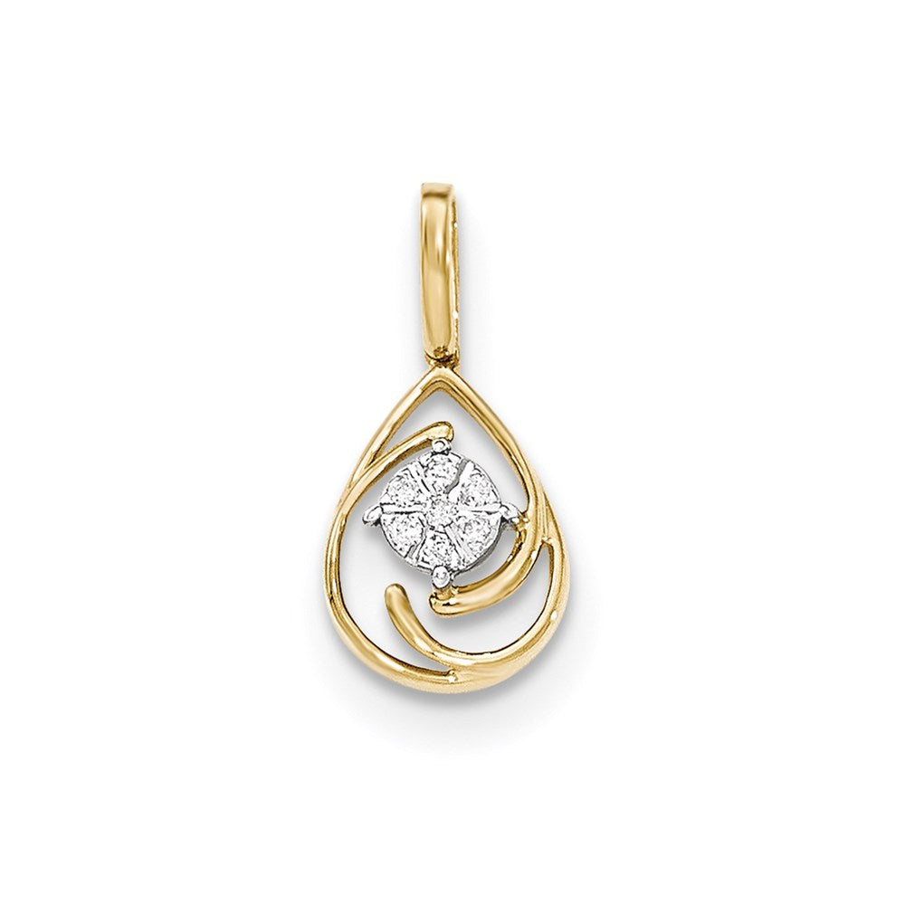 14K Yellow Gold Polished Real Diamond Teardrop Pendant