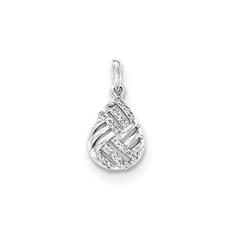 14K White Gold Polished Real Diamond Teardrop Domed Pendant