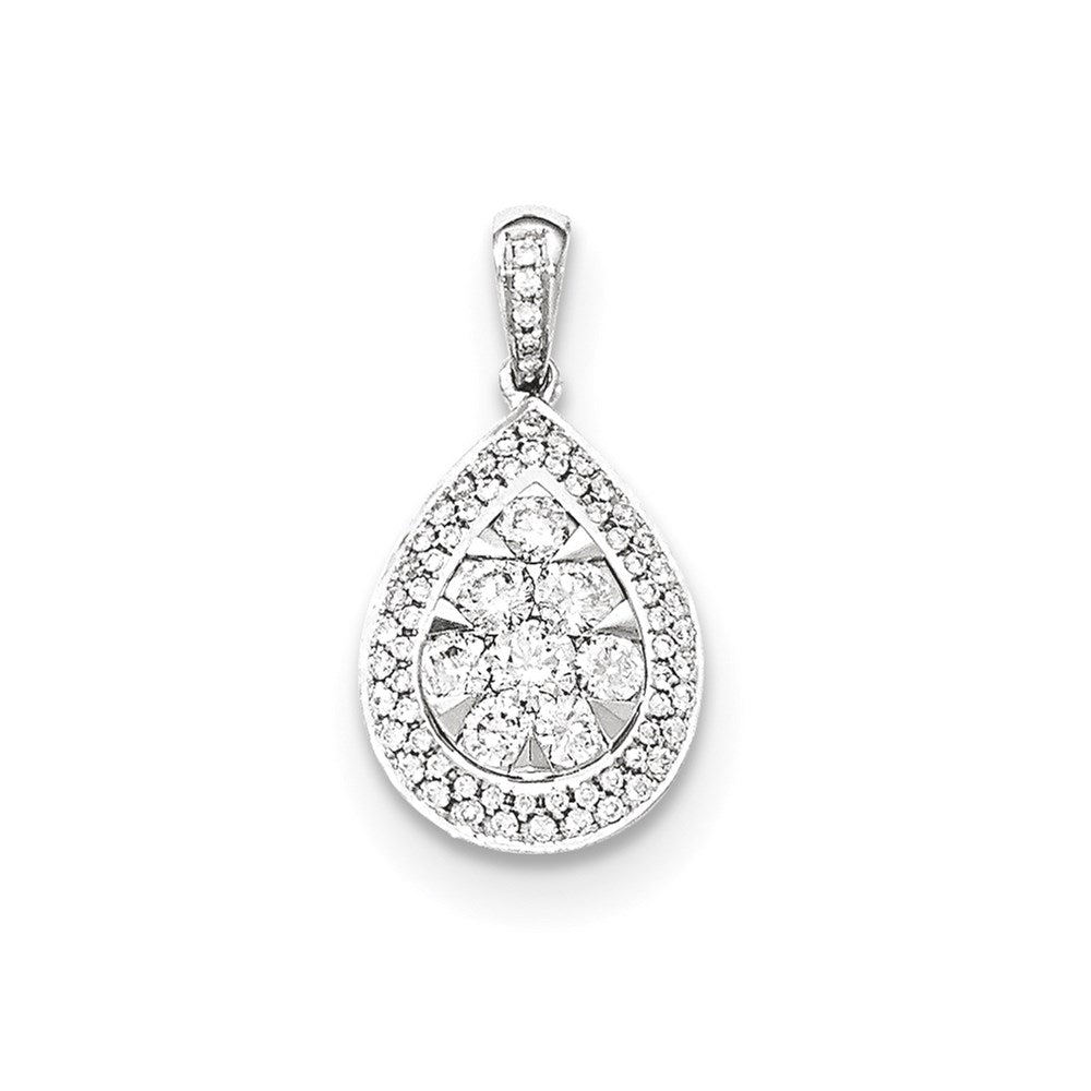 14k White Gold Real Diamond Teardrop Pendant