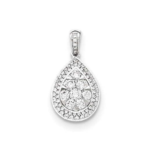 14k White Gold Real Diamond Teardrop Pendant