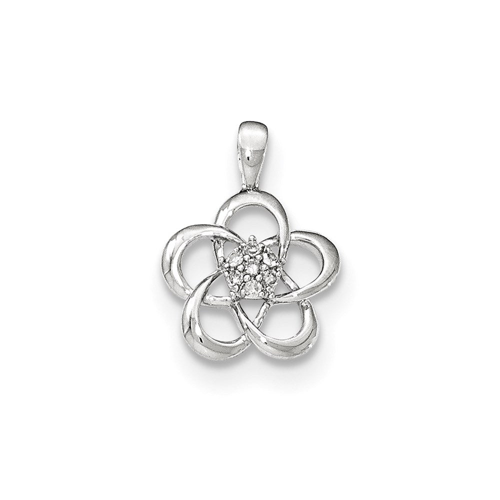 14k White Gold With Flower with Real Diamond Center Pendant