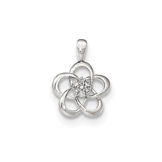 14k White Gold With Flower with Real Diamond Center Pendant